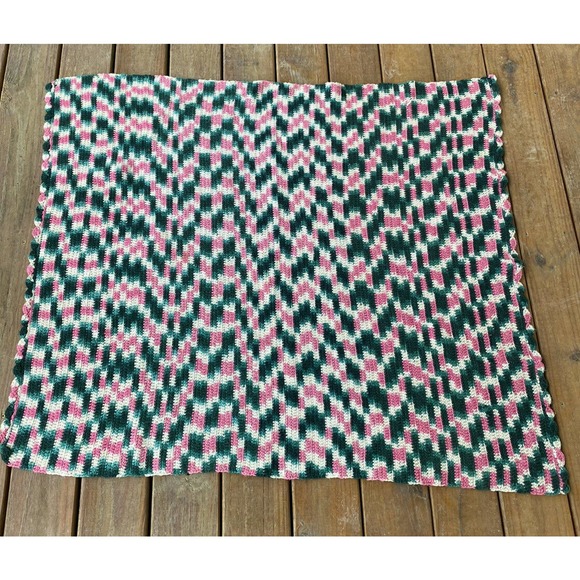 Handmade Other - Vintage Handmade Crocheted Cotton Afghan Throw Blanket Pink And Green
